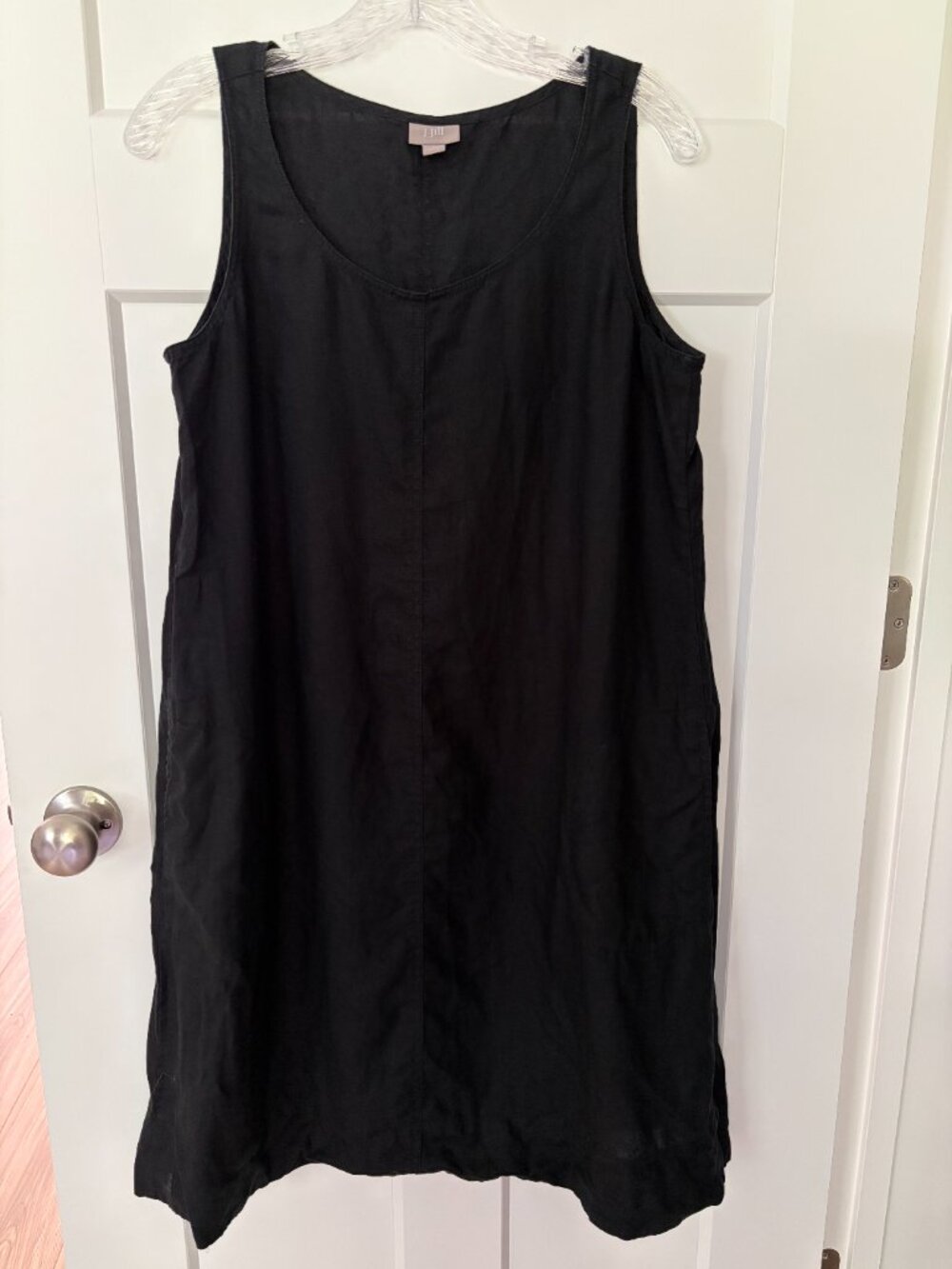 J Jill 100% Linen Black Shift Dress Womens Small Sleeveless Pockets Knee Length